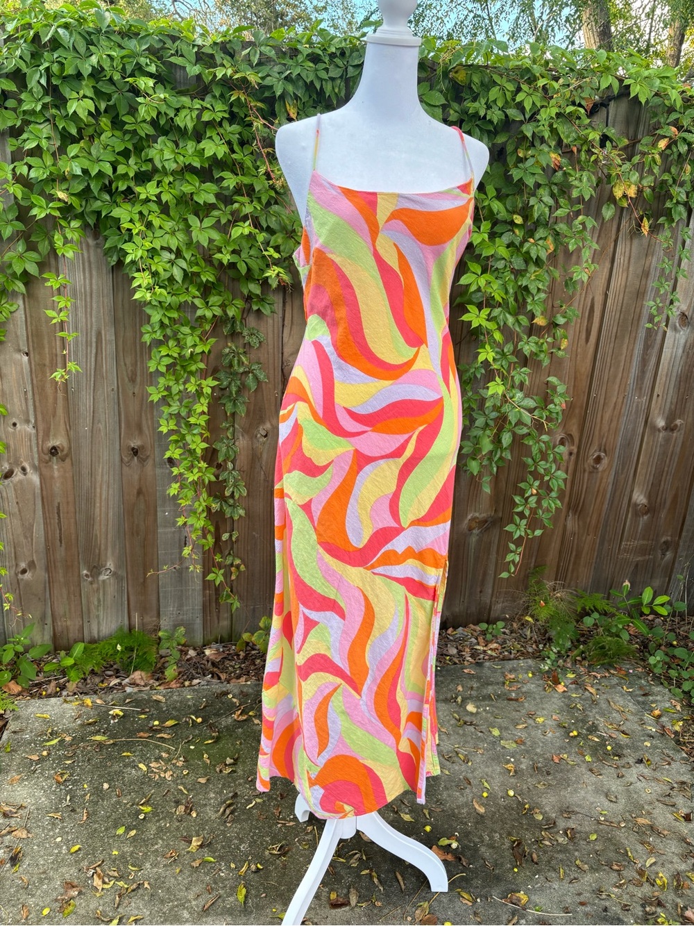 Women's Multicolor Swirl Slip Dress - Pink, Orange & Green Groovy Psychedelic